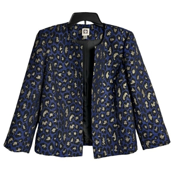 Anne Klein Women's Small Blazer Blue Gold Black Leopard Print Office Business - Picture 1 of 7